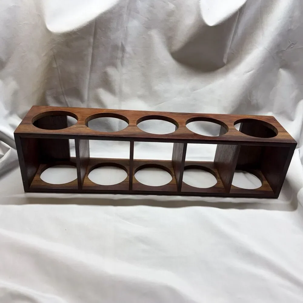 Crate & Barrel 5 Bottle Sheesham Wood Wall Mount Wine Rack Mid Century Modern